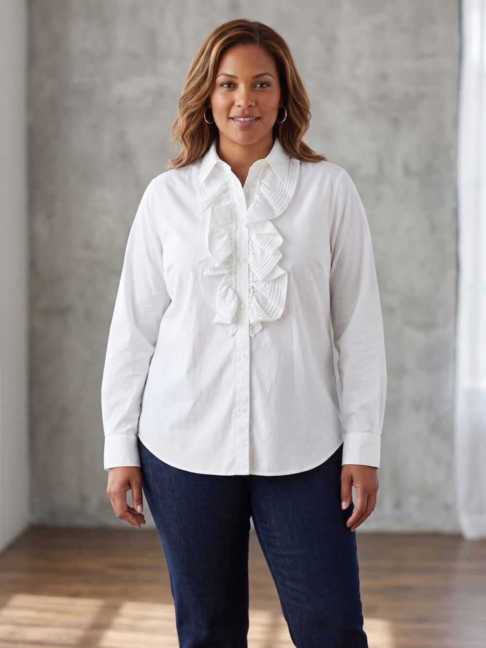 NWT Lauren Ralph Lauren White Ruffle Pintuck Shirt Womens XL Tuxedo Romantic